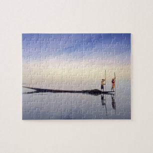 Asia, Burma, (Myanmar) Fishing boat reflected on Jigsaw Puzzle