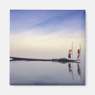 Asia, Burma, (Myanmar) Fishing boat reflected on Magnet