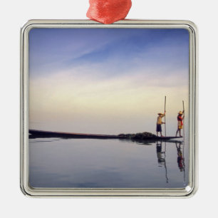Asia, Burma, (Myanmar) Fishing boat reflected on Metal Tree Decoration
