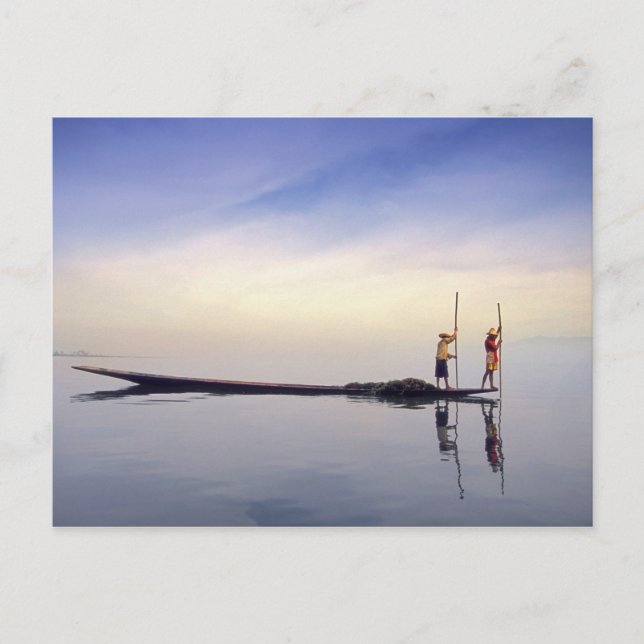 Asia, Burma, (Myanmar) Fishing boat reflected on Postcard (Front)