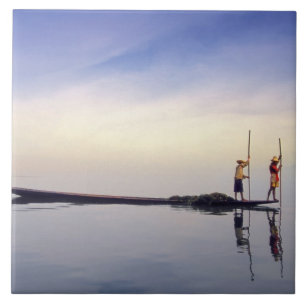 Asia, Burma, (Myanmar) Fishing boat reflected on Tile