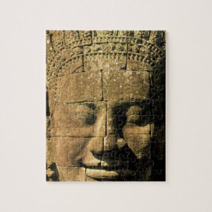 Asia, Cambodia, Siem Reap. Angkor Thom, heads of 2 Jigsaw Puzzle