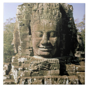 Asia, Cambodia, Siem Reap. Angkor Thom, heads of Tile