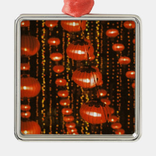 Asia, China, Beijing. Red Chinese lanterns, Metal Tree Decoration