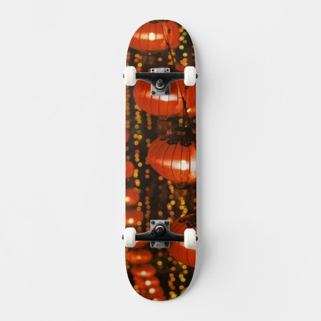 Asia, China, Beijing. Red Chinese lanterns, Skateboard (Front)