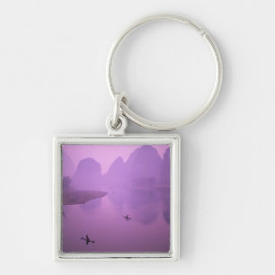 Asia, China, Guanxi, Yangshou. Fishermen on raft Key Ring