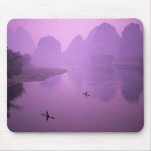 Asia, China, Guanxi, Yangshou. Fishermen on raft Mouse Mat