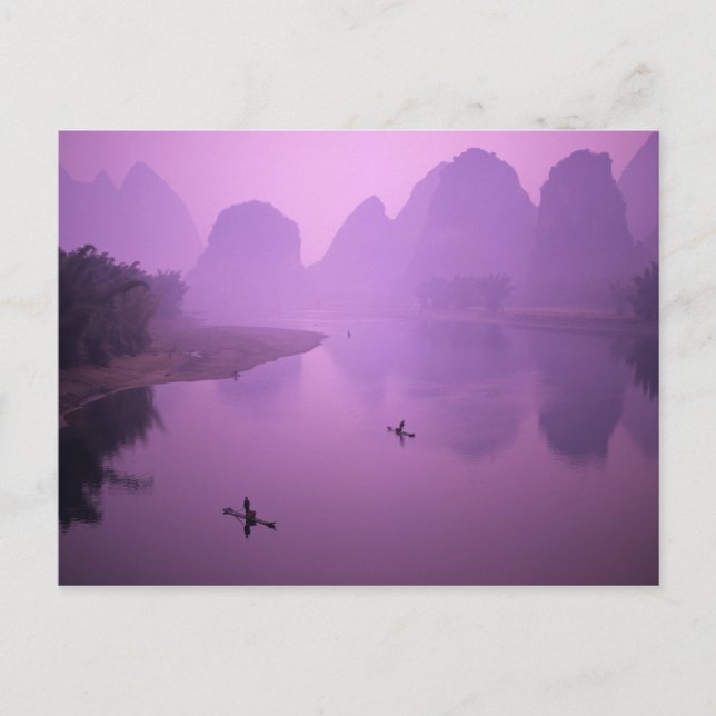 Asia, China, Guanxi, Yangshou. Fishermen on raft Postcard (Front)