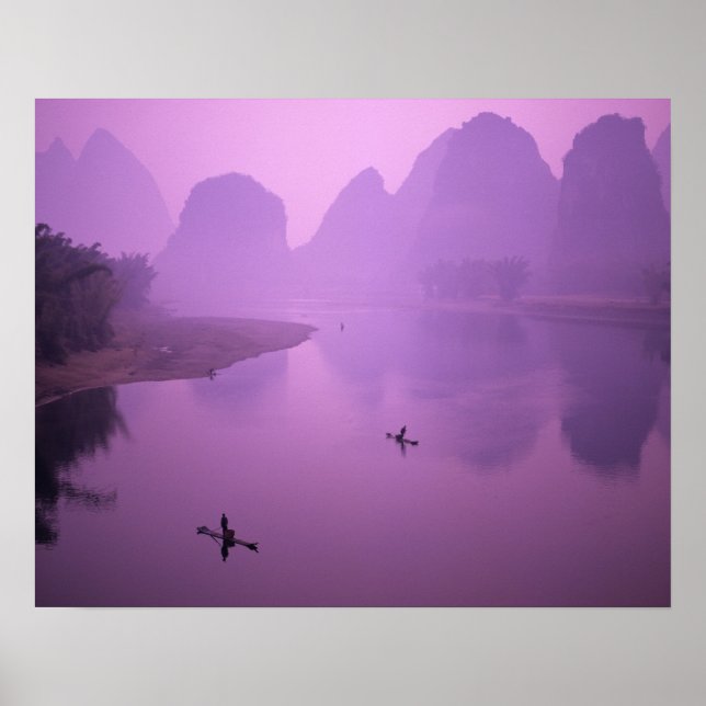 Asia, China, Guanxi, Yangshou. Fishermen on raft Poster (Front)