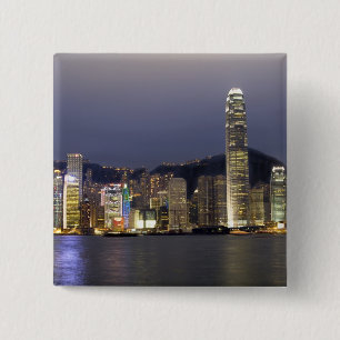Asia, China, Hong Kong, city skyline and 2 15 Cm Square Badge
