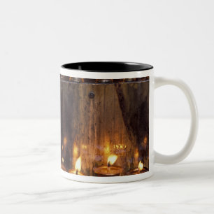 Asia, China, Tibet, Lhasa. Prayer flames, Two-Tone Coffee Mug