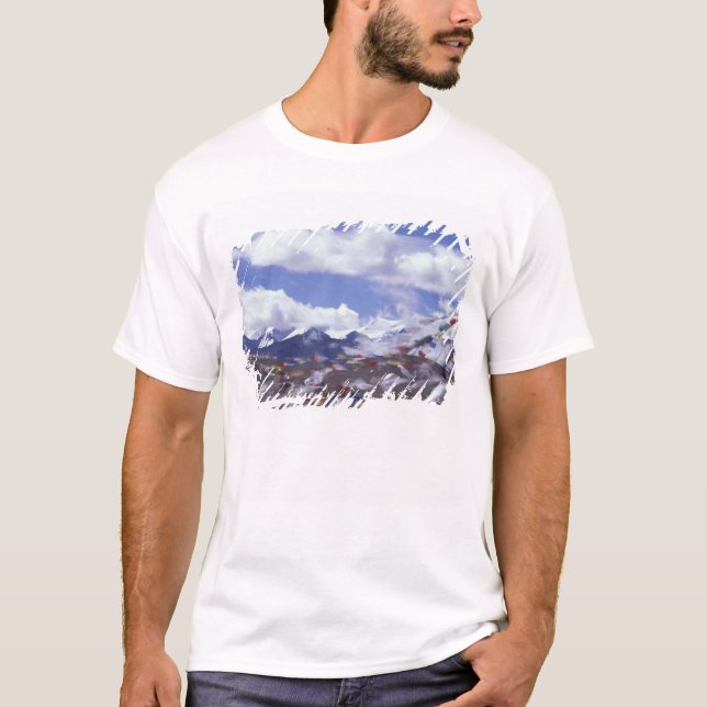 Asia, China, Tibet, Tangla Pass. Prayer flags, T-Shirt (Front)