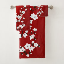 Asia Floral White Cherry Blossom Red