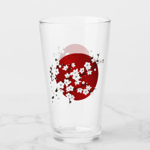 Asia Floral White Cherry Blossom Red Glass