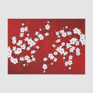 Asia Floral White Cherry Blossom Red Tissue Paper
