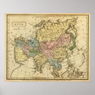 Asia Hand Coloured Atlas Map Poster
