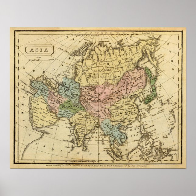 Asia Hand Coloured Atlas Map Poster (Front)