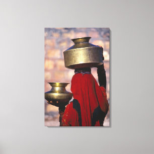 Asia, India, Rajasthan. A local woman in a red Canvas Print