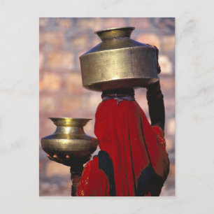 Asia, India, Rajasthan. A local woman in a red Postcard