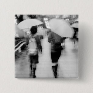 Asia, Japan, Tokyo. Young women and umbrellas. 15 Cm Square Badge