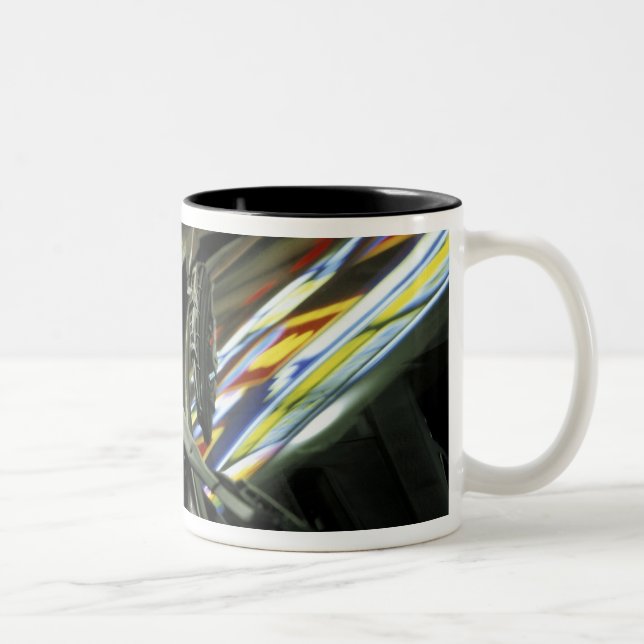 Asia, Malaysia, Melaka. Neon reflections in car Two-Tone Coffee Mug (Right)