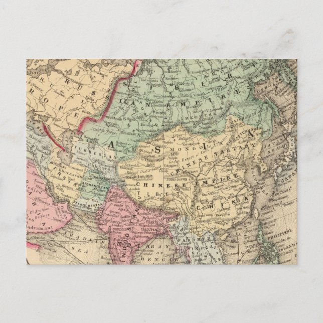 Asia Map by Mitchell Postcard (Front)