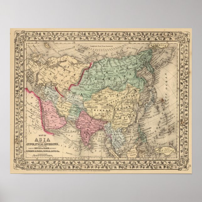 Asia Map by Mitchell Poster (Front)