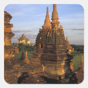 Asia, Myanmar, Bagan. Ancient temples and Square Sticker