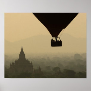 Asia, Myanmar, Bagan, balloon over temples of Poster