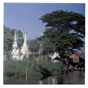 Asia, Myanmar, Inle Lake. A floating market. Tile