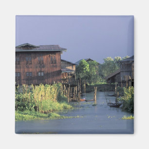 Asia, Myanmar, Inle Lake. A floating village on Magnet