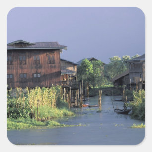 Asia, Myanmar, Inle Lake. A floating village on Square Sticker