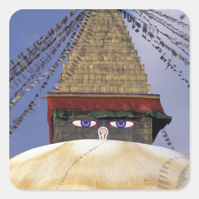 Asia, Nepal, Kathmandu. Bouddhanath Stupa. 2 Square Sticker (Front)