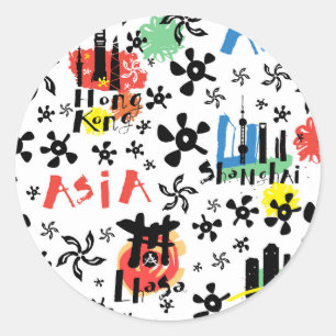 Asia Symbols Pattern Classic Round Sticker