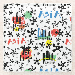 Asia   Symbols Pattern Glass Coaster