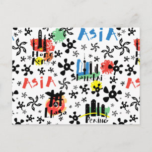 Asia Symbols Pattern Postcard