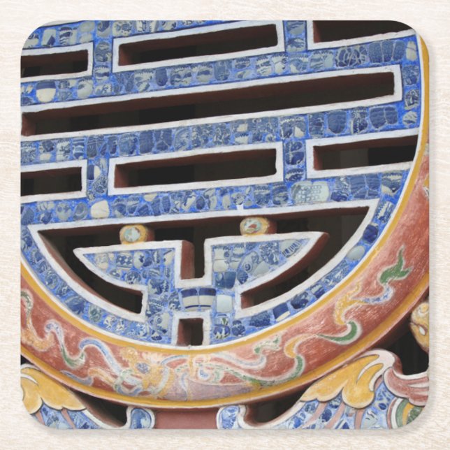 Asia, Vietnam. Decorated window Square Paper Coaster (Front)