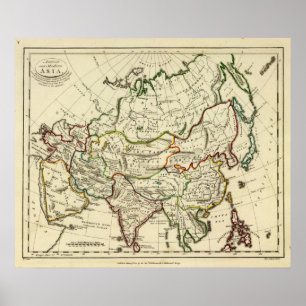 Asia with boundaries outlined poster