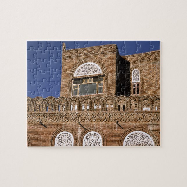 Asia, Yemen, Sana'a. Yemeni architecture detail. Jigsaw Puzzle (Horizontal)