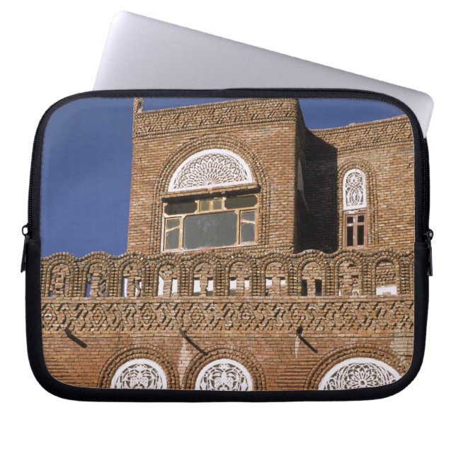 Asia, Yemen, Sana'a. Yemeni architecture detail. Laptop Sleeve (Front)