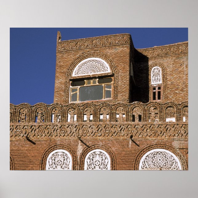 Asia, Yemen, Sana'a. Yemeni architecture detail. Poster (Front)