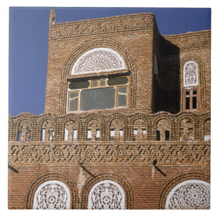 Asia, Yemen, Sana'a. Yemeni architecture detail. Tile