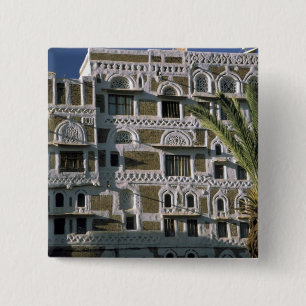 Asia, Yemen, Sana'a. Yemeni house. 15 Cm Square Badge