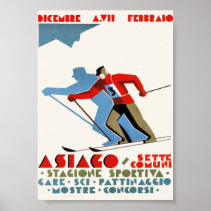 Asiago Italy Vintage Ski Travel Poster