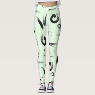 Asian Abstract Black On Green Design Leggings