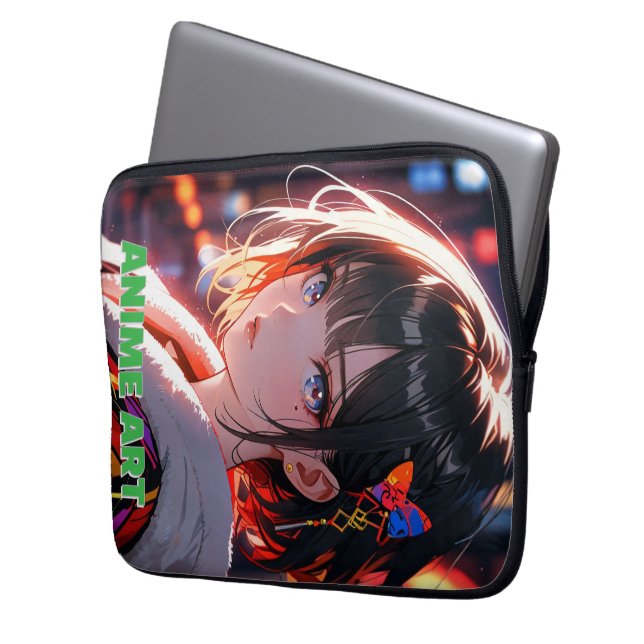 Asian anime cute girl design laptop sleeve (Front Left)