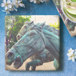 Asian Antique Turquoise Horse Statue Photo Stylish Stone Coaster<br><div class="desc">Discovered in a lush garden setting, this turquoise Asian statue shouts exploration and adventure. End the day with your favourite beverage using this stunning photography stone coaster. Makes a great housewarming gift! You can easily personalise this stone coaster plus I also offer customisation on any product. Please message me with...</div>