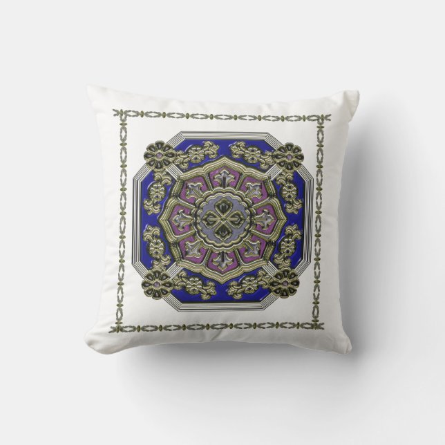 Asian Art Deco Traditional Jewelled Cushion (Front)