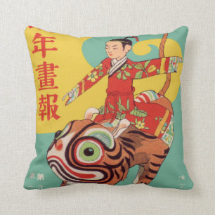 Asian Art Samurai Tiger Reversible Lovely Lady Cushion