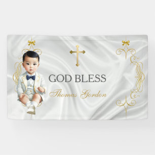 Asian Baby Boy Baptism Christening Gold Banner